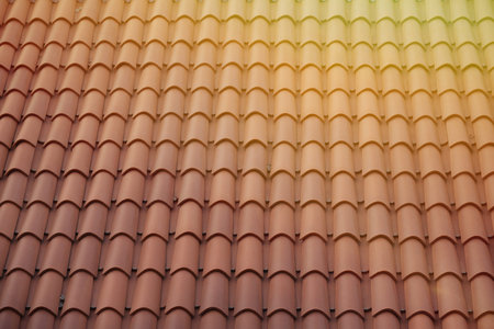 Roof tiles with sun lightの写真素材