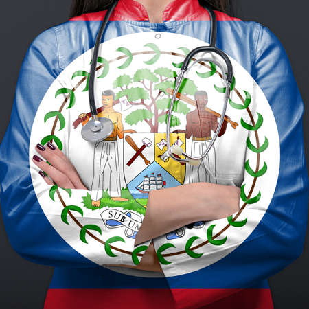 Doctor representing healthcare system with National flag of Belizeの写真素材