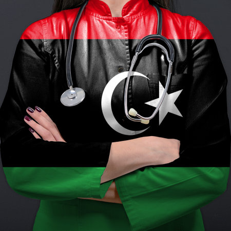 Doctor representing healthcare system with National flag of Libya