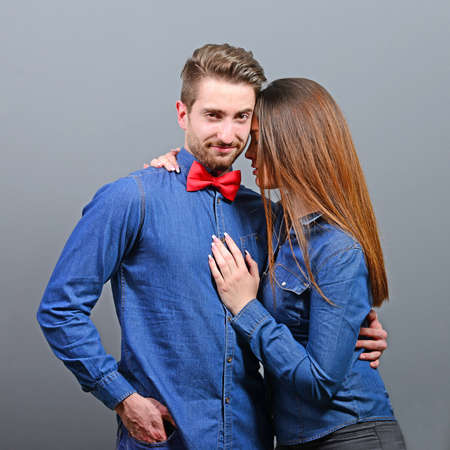 Two young people sharing roamance and huggingの写真素材