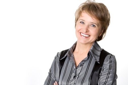 Smiling business woman on the white backgroundの写真素材