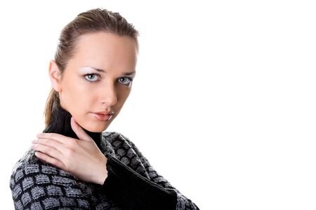 Portrait of a beautiful young woman on whiteの写真素材