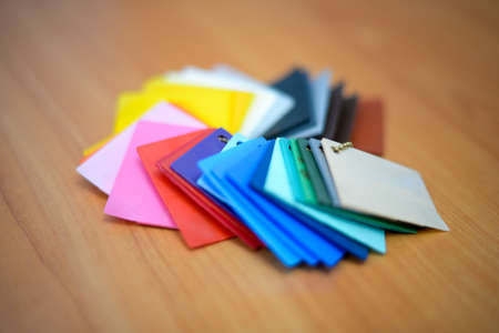 color palette guide on wooden board close up view Top viewの写真素材