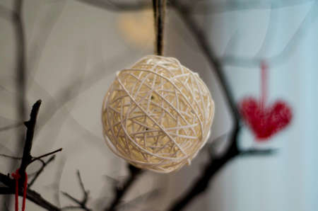 the white ball closeup on blurred background . Happy holidays celebration day concept of Valentine's love heartの写真素材