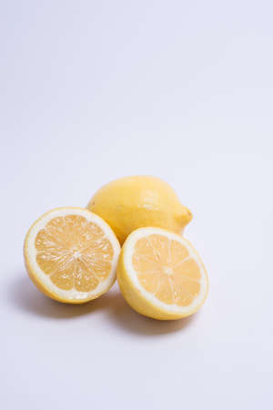 Closeup of lemon isolated on white background. Selective focusの写真素材