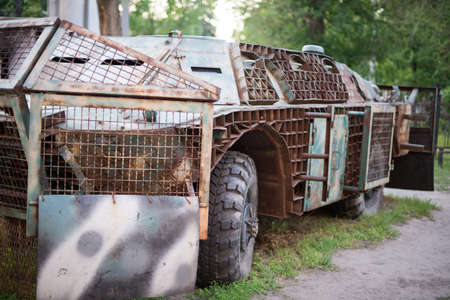 Wheeled amphibious armoured personnel carrier BTR on a natural backgroundの写真素材