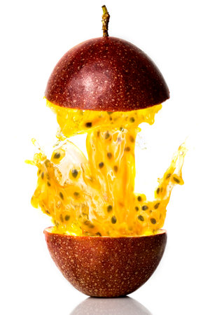 Red Passion fruit splasingの写真素材