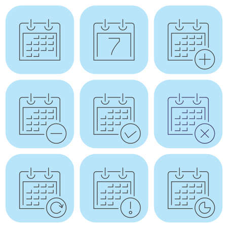 Vector set of calendar page line iconsのイラスト素材