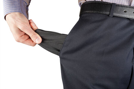 bankrupt business man showing empty pocket  handの写真素材