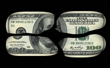 Business concepts. Financial crisis. Cut the money on black background
