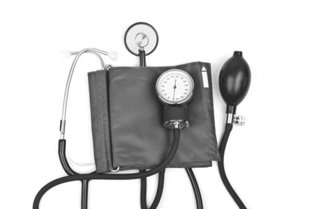 medicine object. blood pressure with stethoscope isolated on white backgroundの写真素材