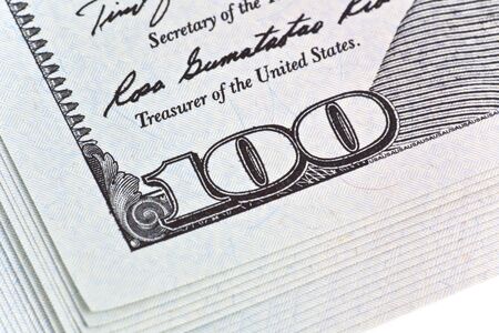 money and business concept - many dollars banknotesの写真素材