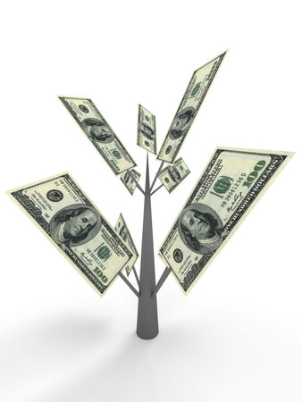 Money tree from dollar banknotes. Business concepts