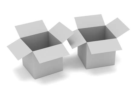 Illustration of two grey open boxes isolated on whiteの写真素材