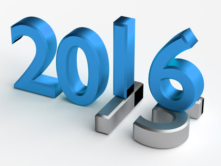 Blue 3d numbers of New Year 2016 over grey old 2015の写真素材