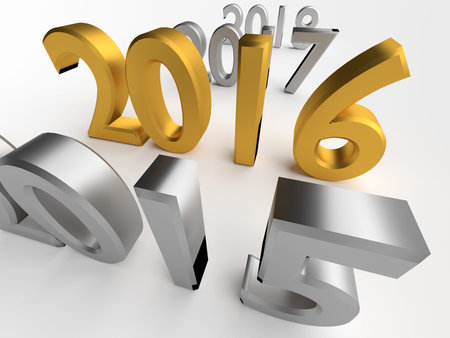 Gold numbers of New Year 2016 near grey old 2015
