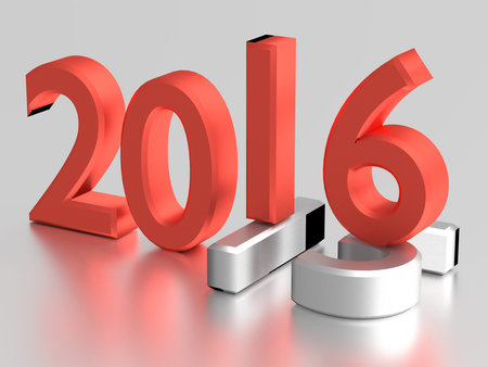 Red 3d numbers of New Year 2016 over grey old 2015