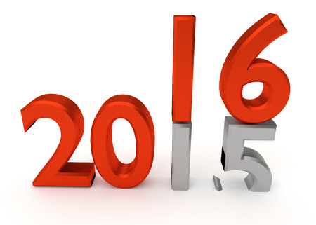 Red 3d numbers of New Year 2016 over grey old 2015の写真素材