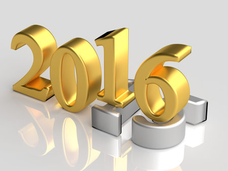 Gold 3d numbers of New Year 2016 over grey old 2015 with reflection