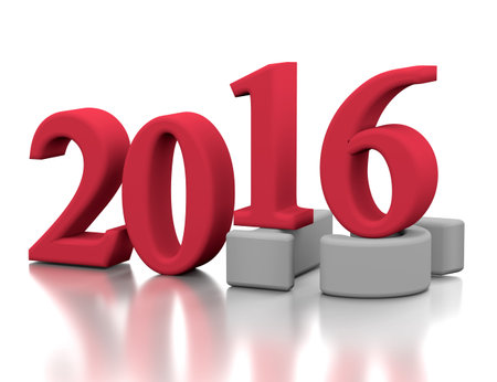 Red 3d numbers of New Year 2016 over grey old 2015