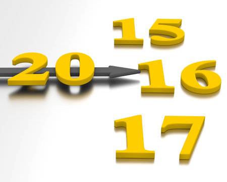 Clock with an annual.The arrow points to 2016 year