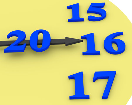 Clock with an annual. The arrow points to 2016 year