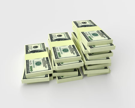 Big money stacks from dollars isolated on white. Finance conceptual