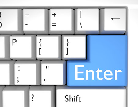 Blue key Enter on the computer keyboardの写真素材