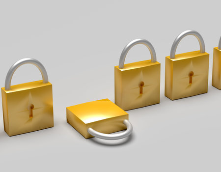 One of the locks fell. Security conceptsの写真素材