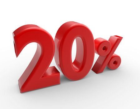 Words 20 percent discount isolated on white. 3d renderの写真素材