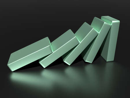 Domino. Conceptual illustration of falling bricks which push each other. 3d renderの写真素材