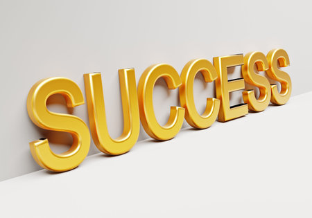 Yellow word success on white background. Business concept. 3d renderの写真素材