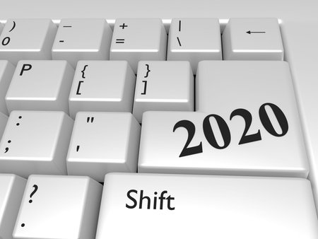 2020 new year over Enter computer key. 3d render