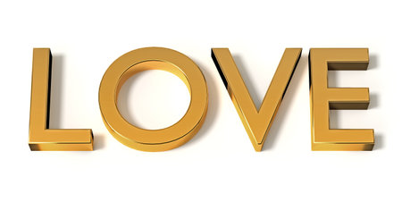 3d golden word LOVE isolated on a white background. 3d rendering