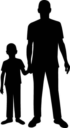 Silhouette. Father plays with his son and holds his handのイラスト素材