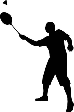 Sport player. Vector silhouette of a man who plays badmintonのイラスト素材