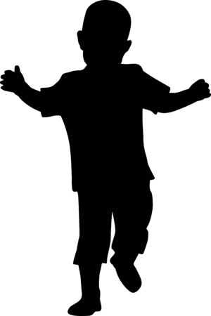 Vector illustration. Silhouette of a running happy boyのイラスト素材
