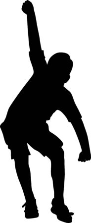 Silhouette of a playing and jumping happy boy. Vector illustrationのイラスト素材