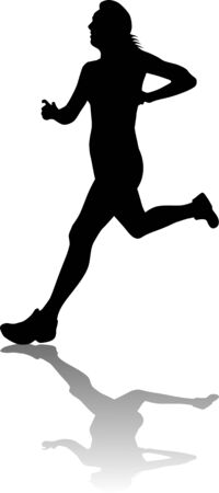 Silhouette of a running woman who runs fast. Vector illustrationのイラスト素材