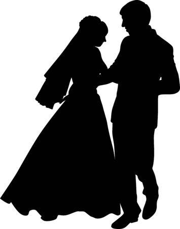 Dance silhouette of a wedding couple. The bride and groom are dancingのイラスト素材