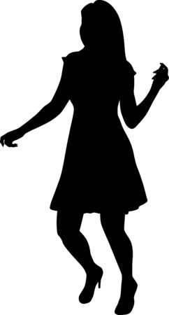 Vector silhouette of a dancing young woman. Vector girl illustrationのイラスト素材