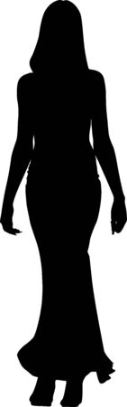 Vector silhouette of a fashionable woman in a long dress who is walkingのイラスト素材