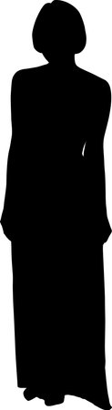 Vector silhouette of a fashionable woman in a long dress who is walkingのイラスト素材