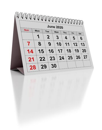 One page of the annual monthly calendar - month June 2020. 3d renderingの写真素材