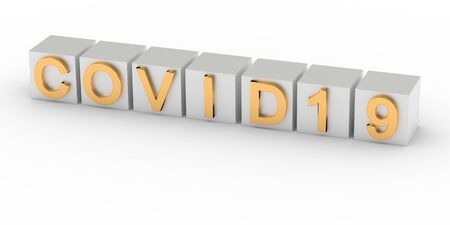 Coronavirus. Word COVID-19 on cubes isolated on white background. 3d renderingの写真素材