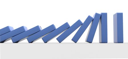 Conceptual illustration of falling bricks which push each other. 3d renderingの写真素材