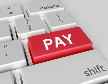 Word Pay written on a computer keyboard. Conceptual image on a computer key Enter. 3d renderingの写真素材