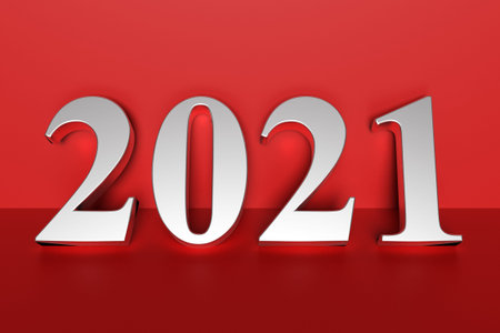 New year concept. Silver numbers 2021 on red background. 3d rendering