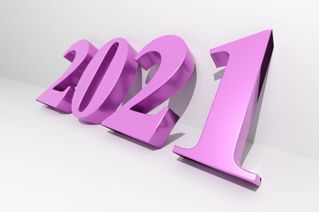 New year concept. Number 2021 stuffed on the side. 3d rendering