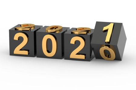 New year concept. Cubes with number 2021 replace 2020.3d renderingの写真素材
